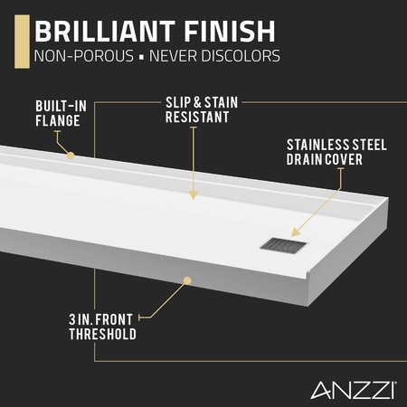 Anzzi ALEXANDER 60 in. x 30 in. Right Drain Shower Base in White SB-AZ101R